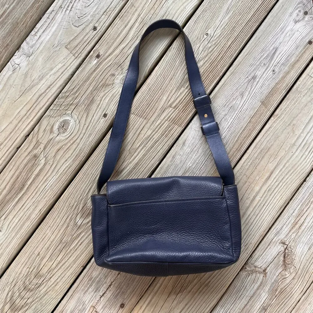 Tory Burch Women's Block-T Blue Pebbled Leather Shoulder Bag